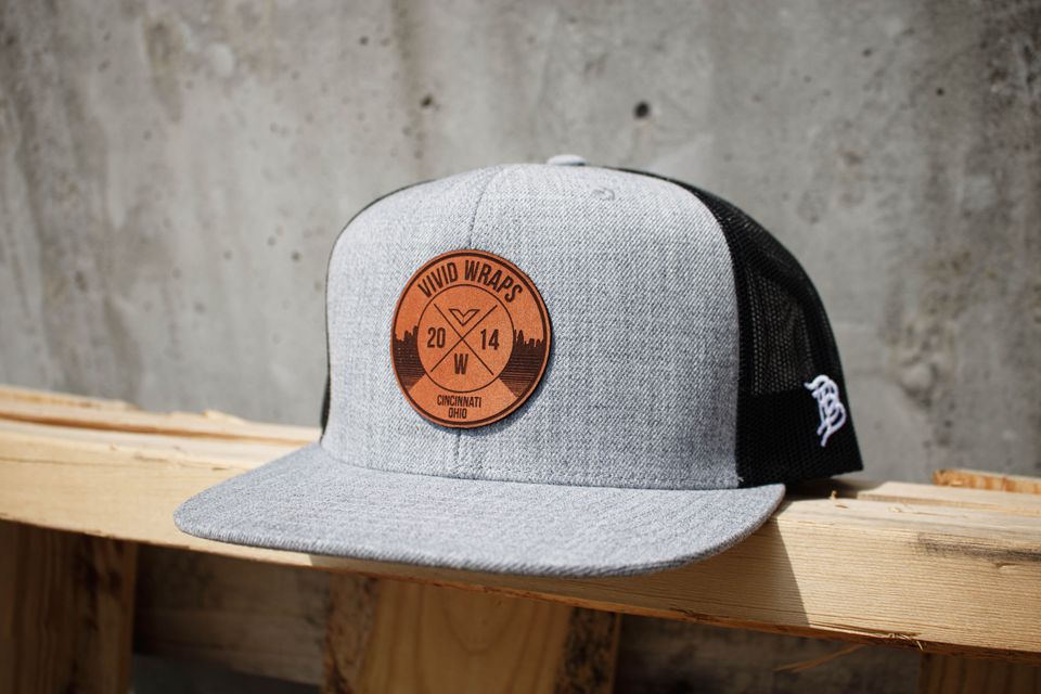 Heather Grey Snap Back - Round Leather Patch